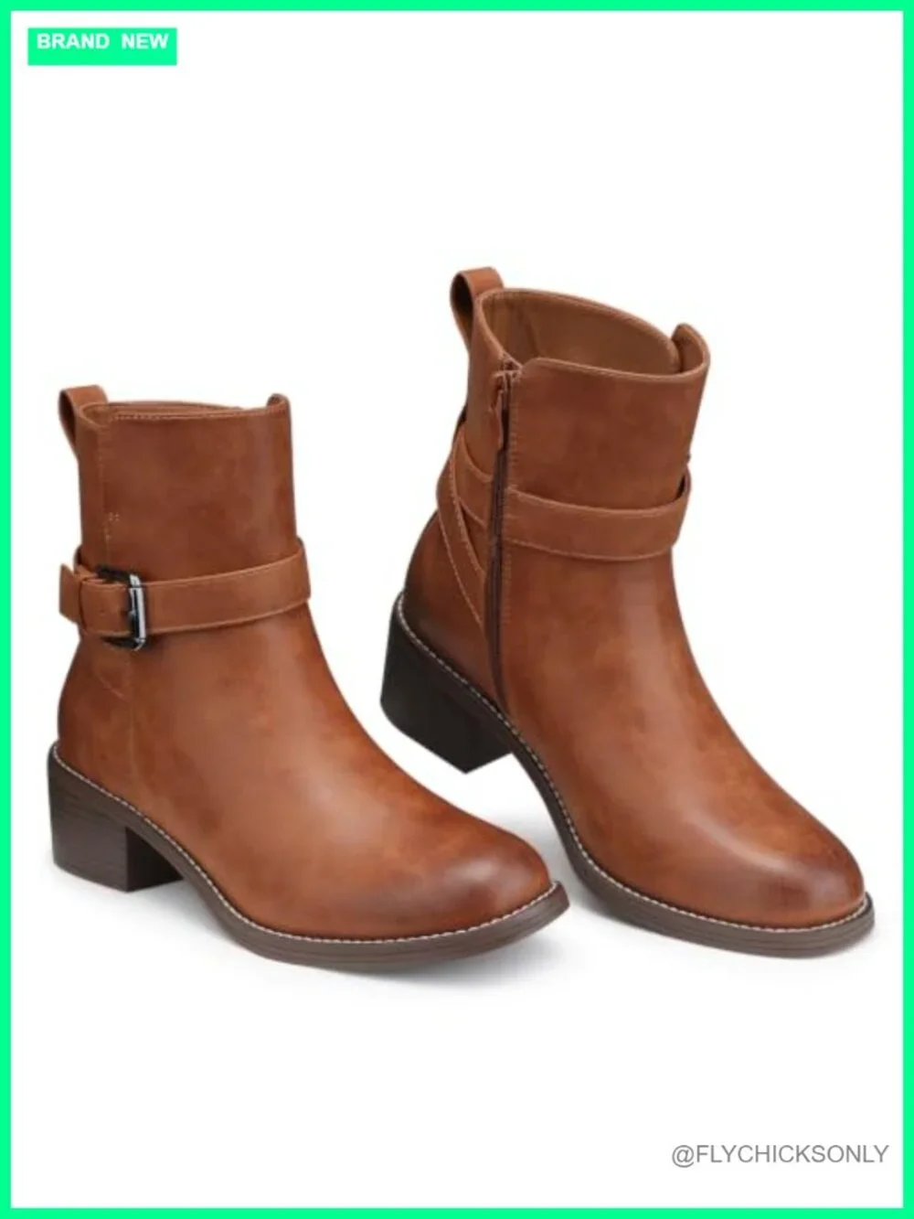 Women's Faux Leather Ankle Boots Low Block Heel Side Zipper Square Toe